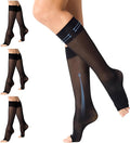 3 Pairs Open Toe Support Socks for Women Knee High Stockings 40D Nylons