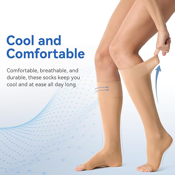 3 Pairs Open Toe Support Socks for Women Knee High Stockings 40D Nylons